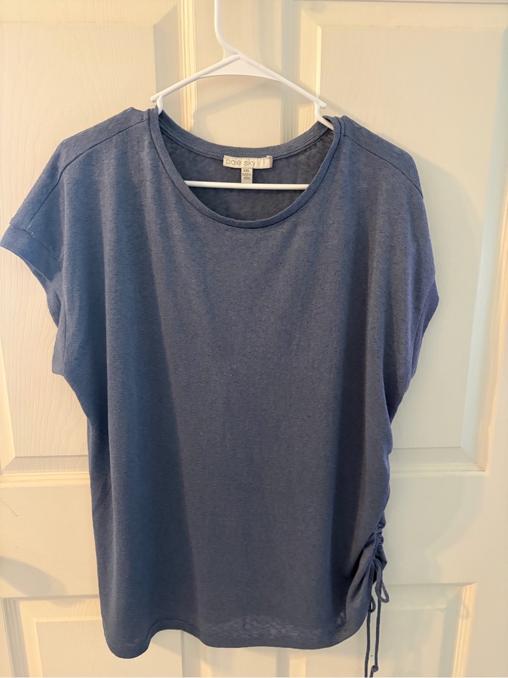 Pale Sky XXL Blue Ruched Side Drawstring Casual Top
